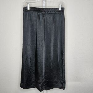 GAP Black Satin Midi Skirt Petite Medium NWT High Waist Elastic Waistband